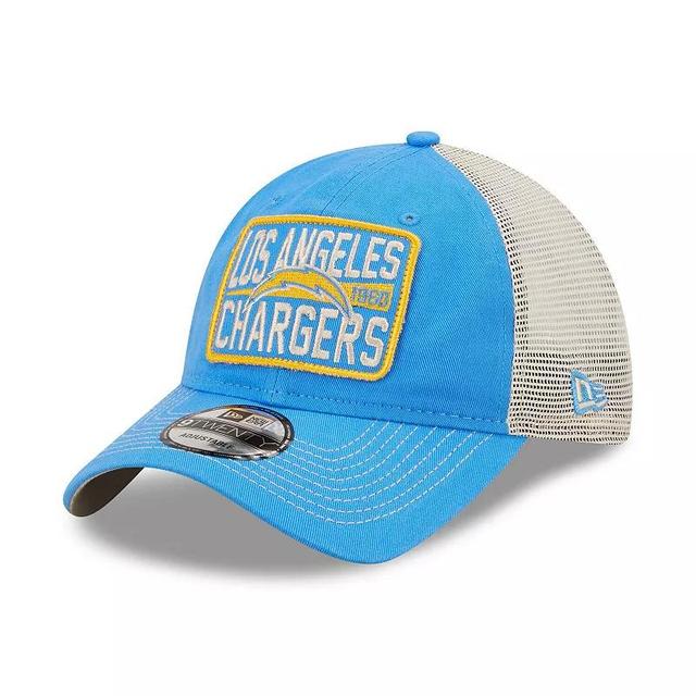 Mens New Era Powder Blue/Natural Los Angeles Chargers Devoted Trucker 9TWENTY Snapback Hat Product Image