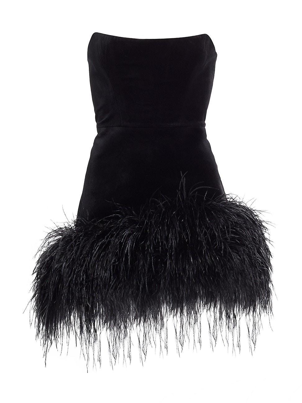 Womens Fiora Feather-Embellished Velvet Minidress Product Image