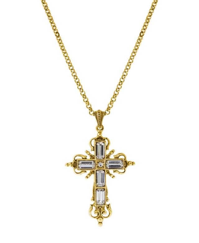 Symbols Of Faith 14K Gold Dipped Crystal Cross Necklace - 18 Adj, White Product Image