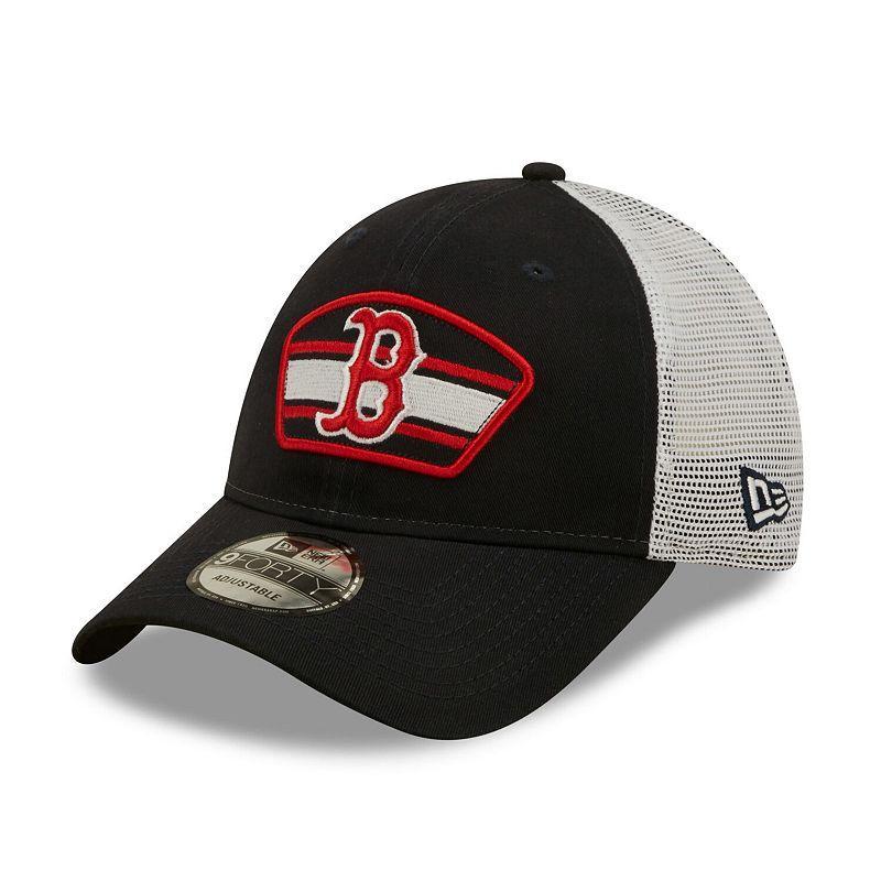 Mens New Era /White Boston Red Sox Logo Patch 9FORTY Trucker Snapback Hat, Blue Product Image