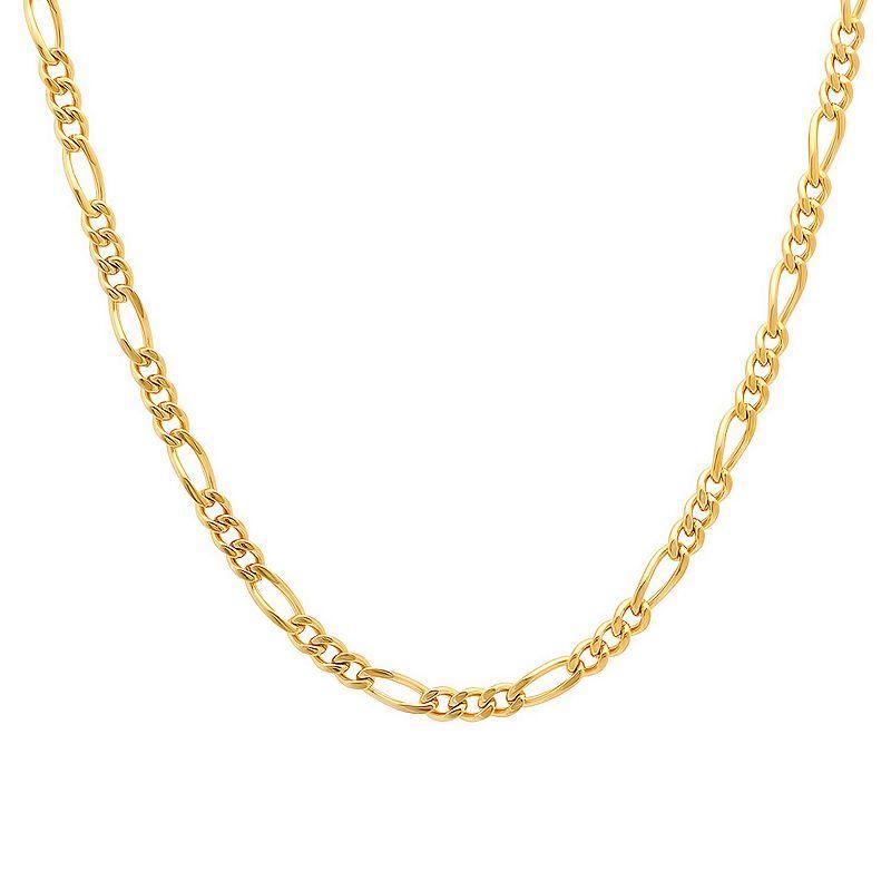 Mens Ion-Plated Stainless Steel Figaro Link Chain Necklace - 24 in. Gold Tone Product Image