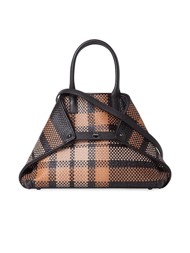 Womens Ai Plaid Woven Leather Top-Handle Bag Product Image