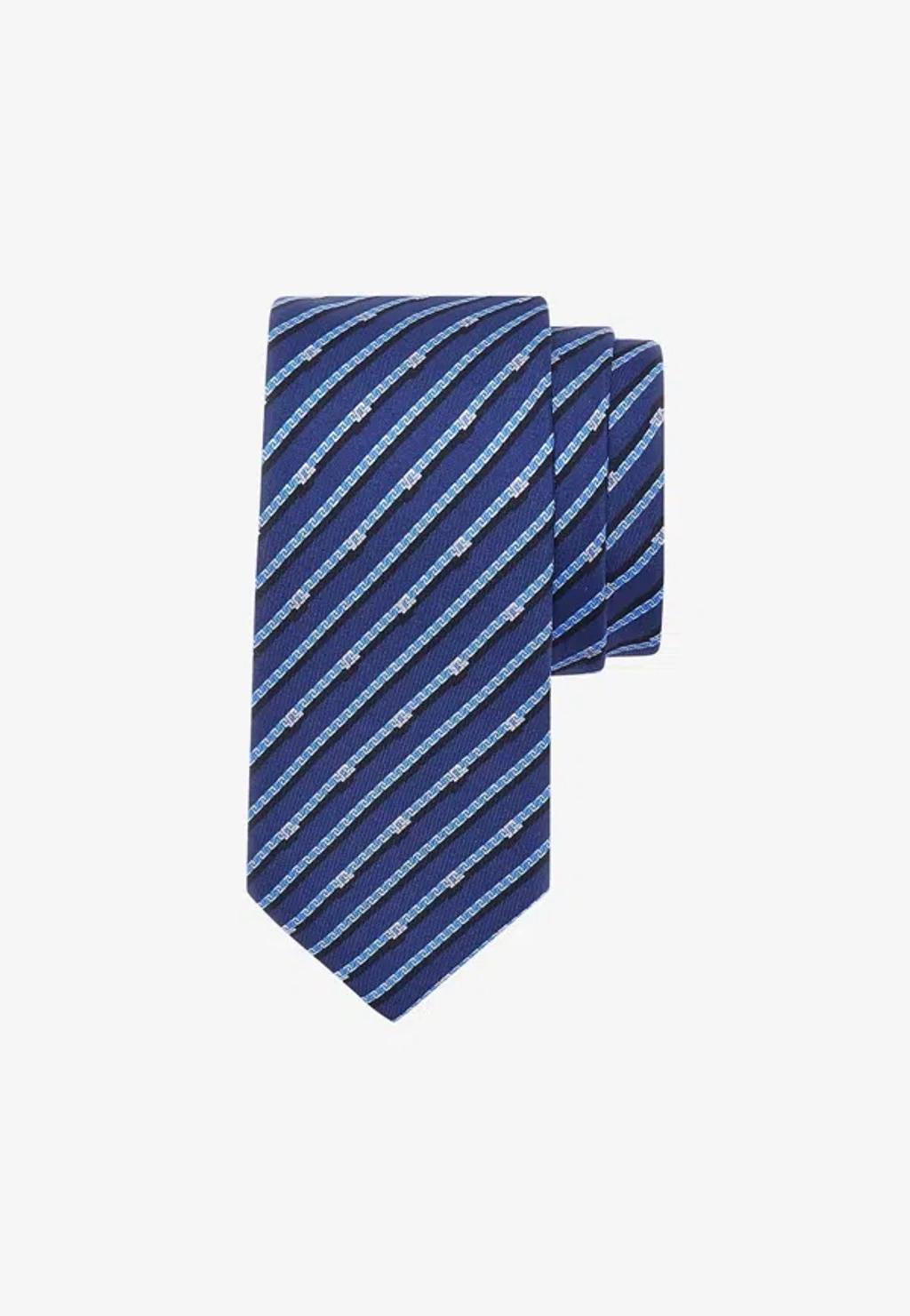 FERRAGAMO Men's Venere Gancini Stripe Silk Tie In Navy Product Image