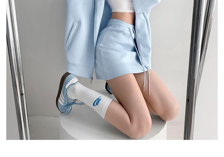 Oversized Hooded Sweatshirt Jacket / Drawstring Mini Skirt Product Image