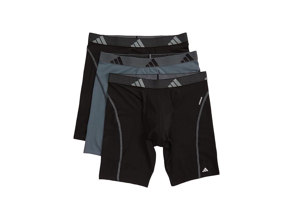 adidas Performance Mesh Long Boxer Brief 3-Pack Onix Grey/Black) Men's Underwear Product Image