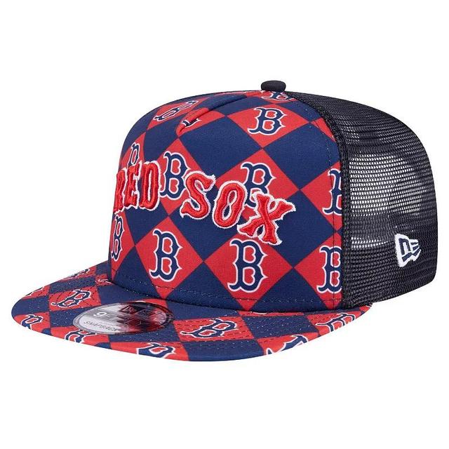 Mens New Era Navy Boston Red Sox Seeing Diamonds A-Frame Trucker 9FIFTY Snapback Hat, RSX Blue Product Image