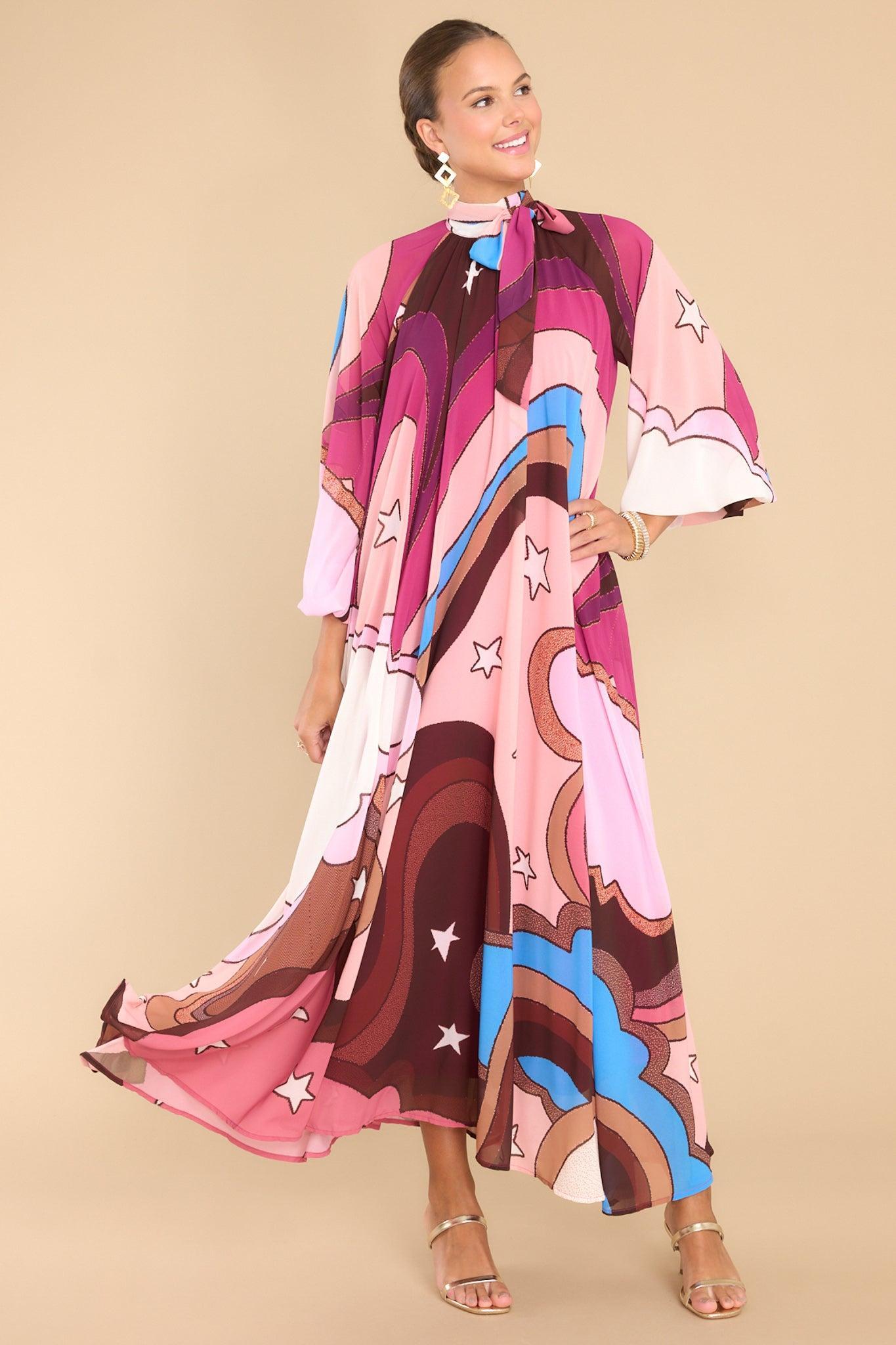 Aura Can You Imagine Berry Multi Print Maxi Dress Raspberry Product Image