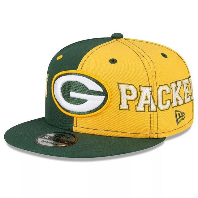 Mens New Era Green Green Bay Packers Team Split 9Fifty Snapback Hat - Green Product Image