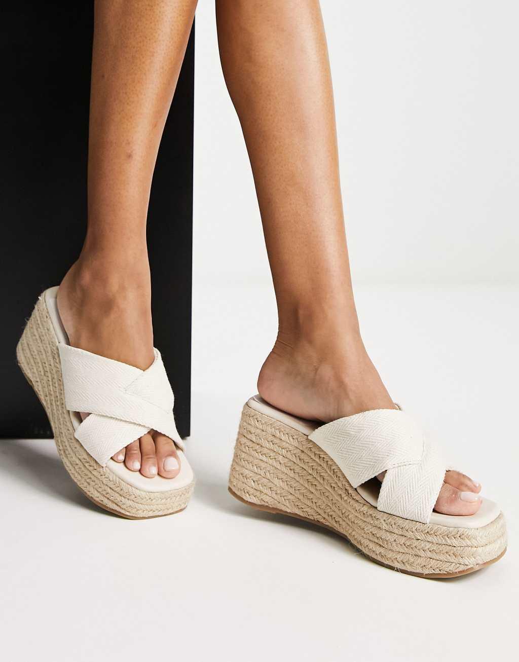 ASOS DESIGN Teddy 2 cross strap wedges in natural fabrication  Product Image