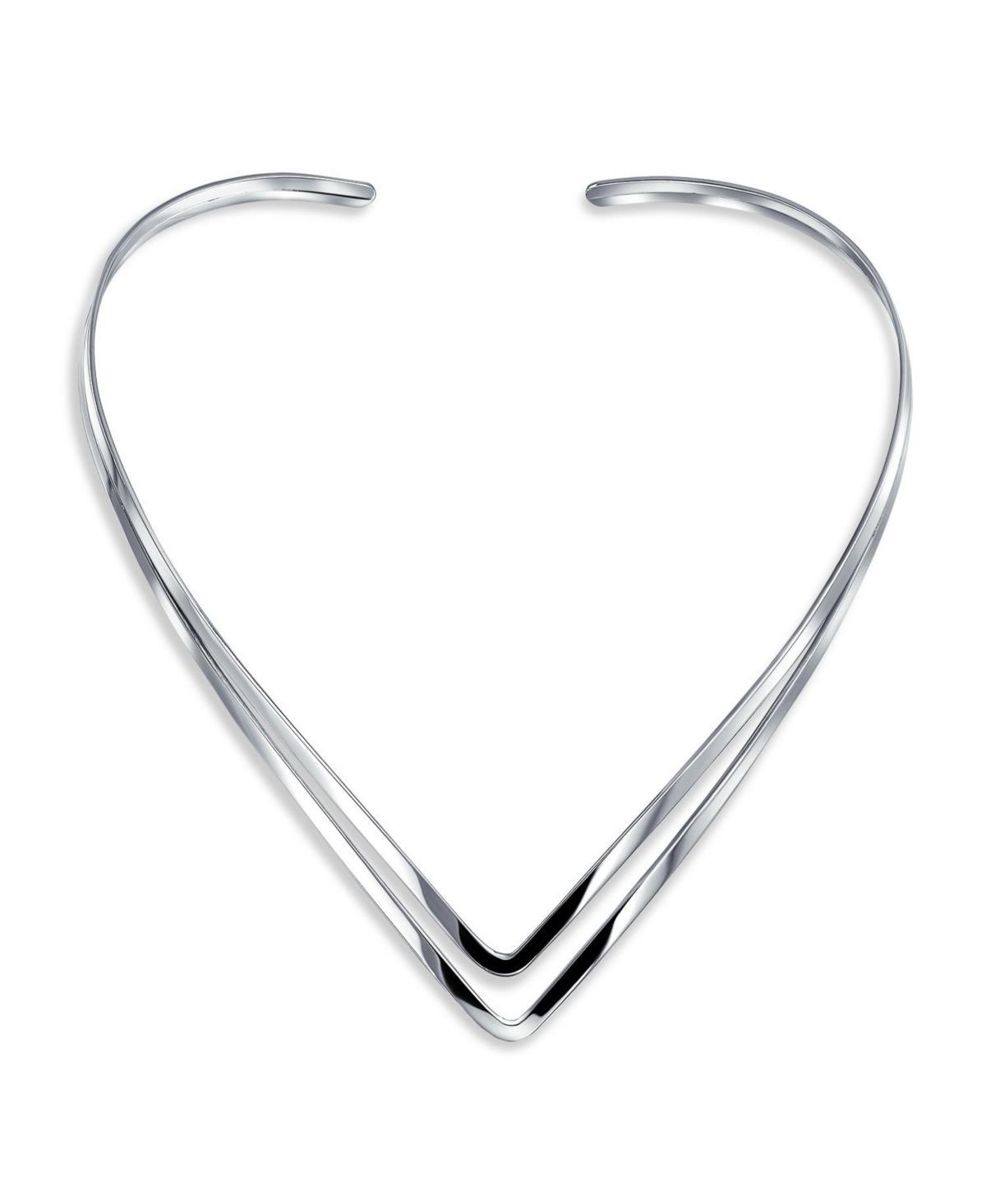 Basic Simple Choker Double V Shape Geometric Collar Statement Necklace For Women .925 Silver Sterling Product Image