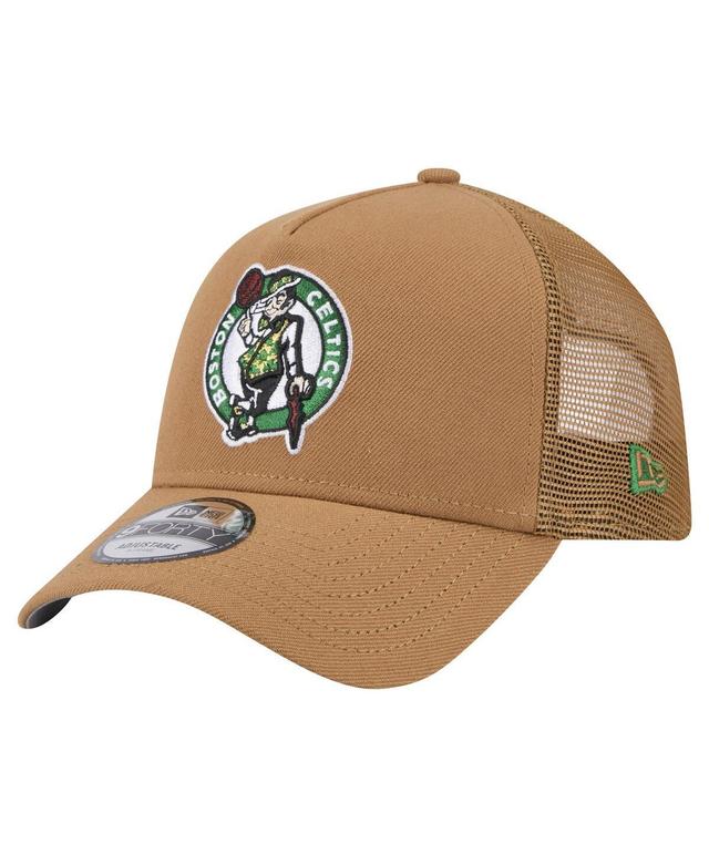 New Era Mens Tan Boston Celtics 9FORTY A-Frame Trucker Adjustable Hat Product Image