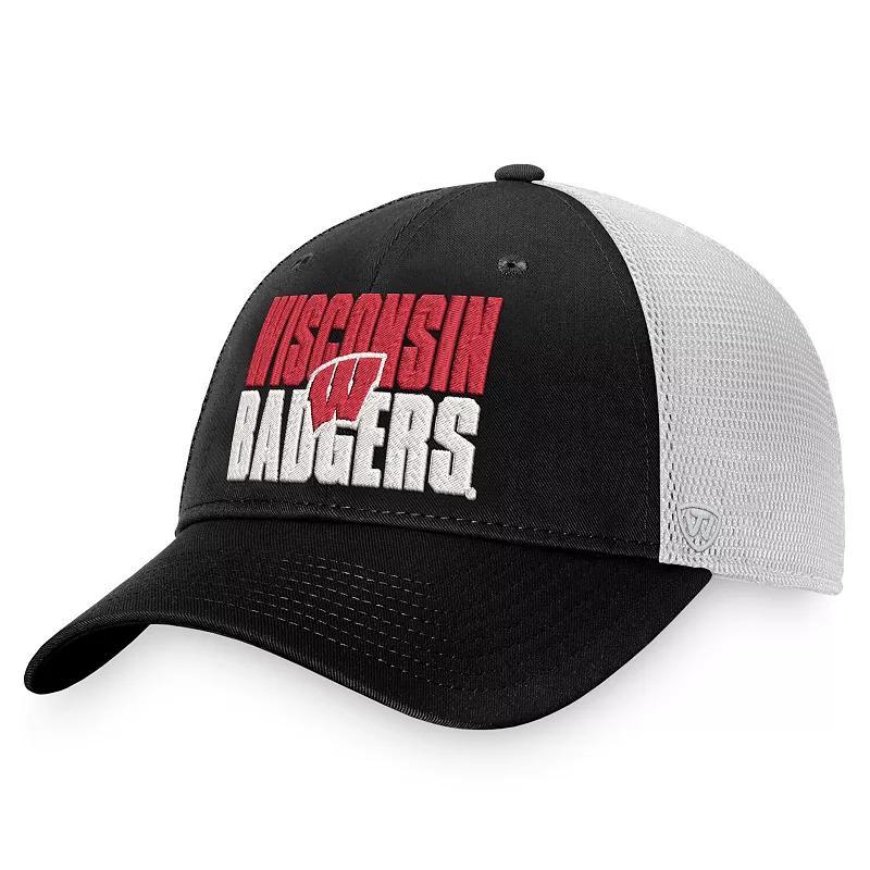 Mens Top of the World /White Wisconsin Badgers Stockpile Trucker Snapback Hat Product Image