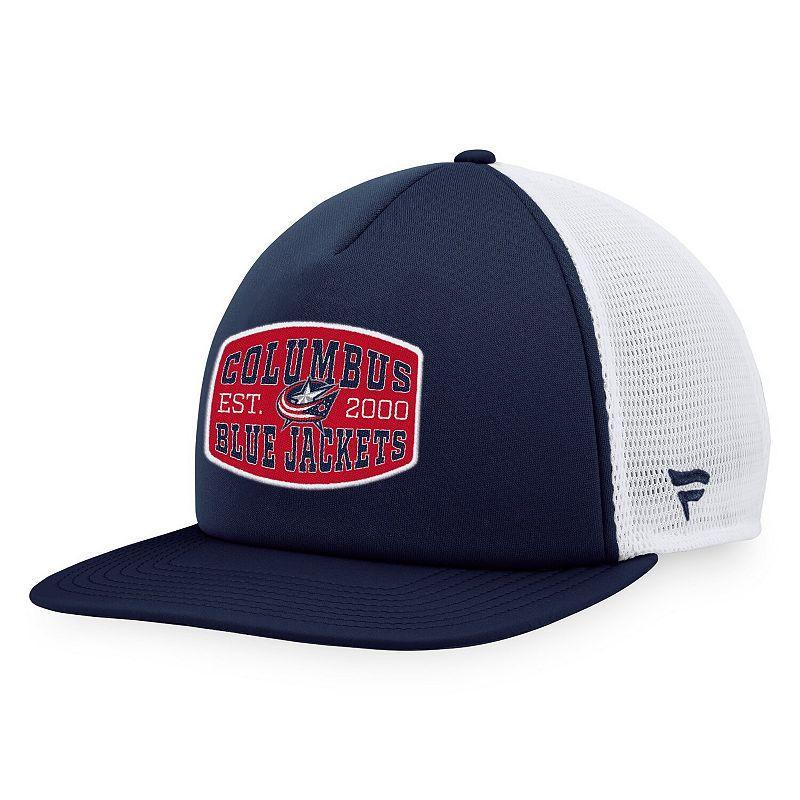 Mens Fanatics Branded /White Columbus Blue Jackets Foam Front Patch Trucker Snapback Hat Product Image