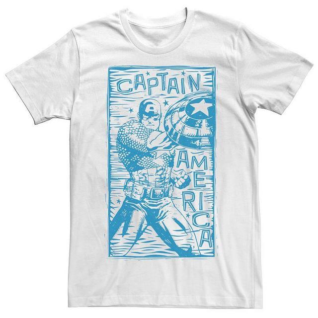 Mens Marvel Captain America Woodcut Blue Portrait Tee Product Image