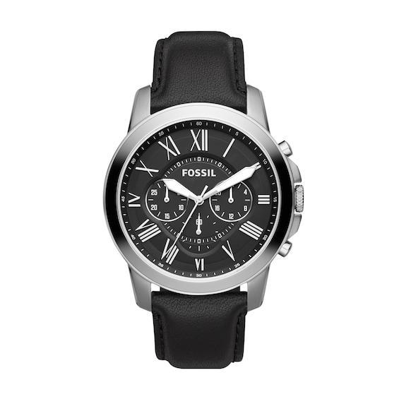 Fossil Mens Chronograph Grant Black Leather Strap Watch 44mm FS4812 Product Image