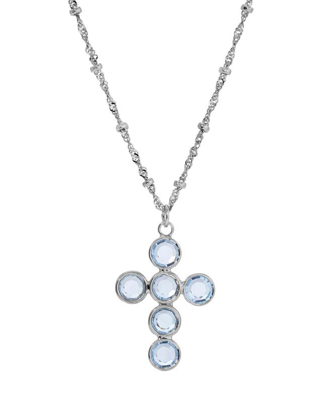 1928 Blue Crystal Cross Necklace, Womens Product Image