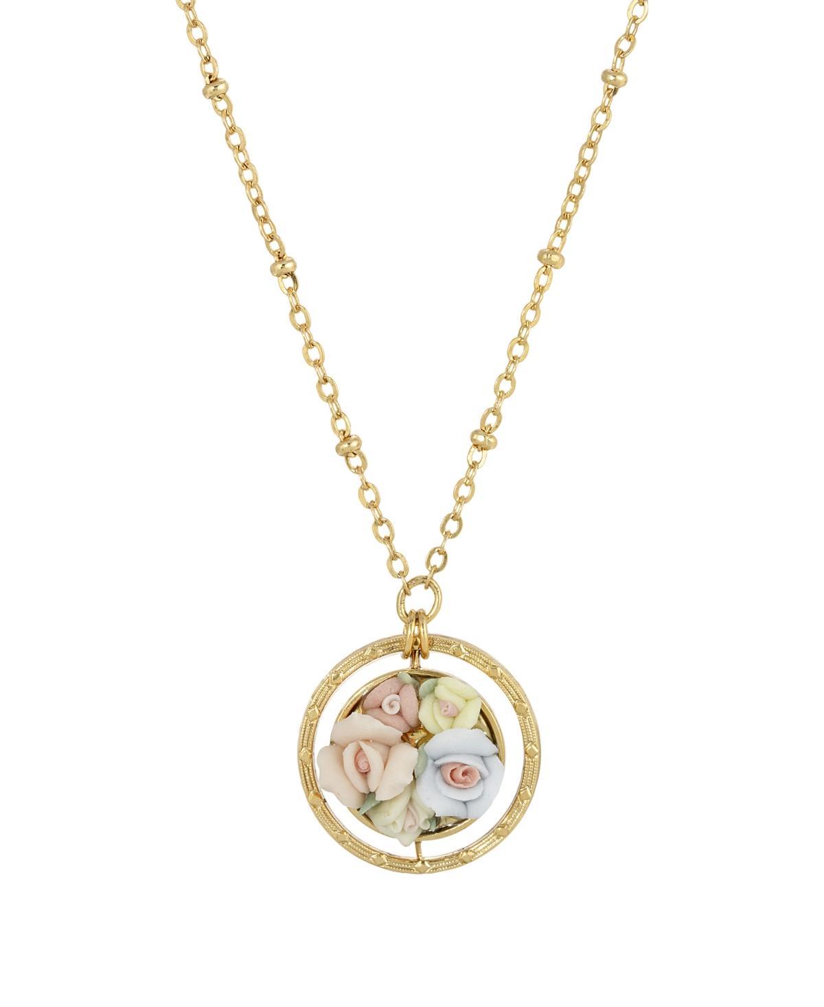 1928 Gold Tone Porcelain Flower Orbital Drop Necklace, Womens, Multi Product Image