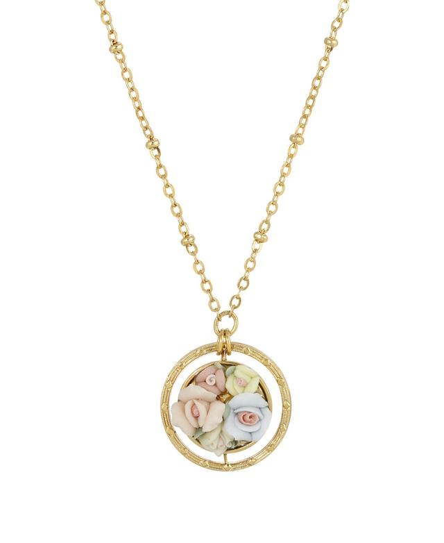 1928 Gold Tone Porcelain Flower Orbital Drop Necklace, Womens, Multi Product Image