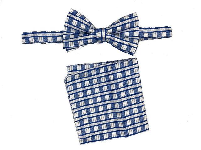 Men's Bowtie and Hanky Accessory Set in Blue White Product Image