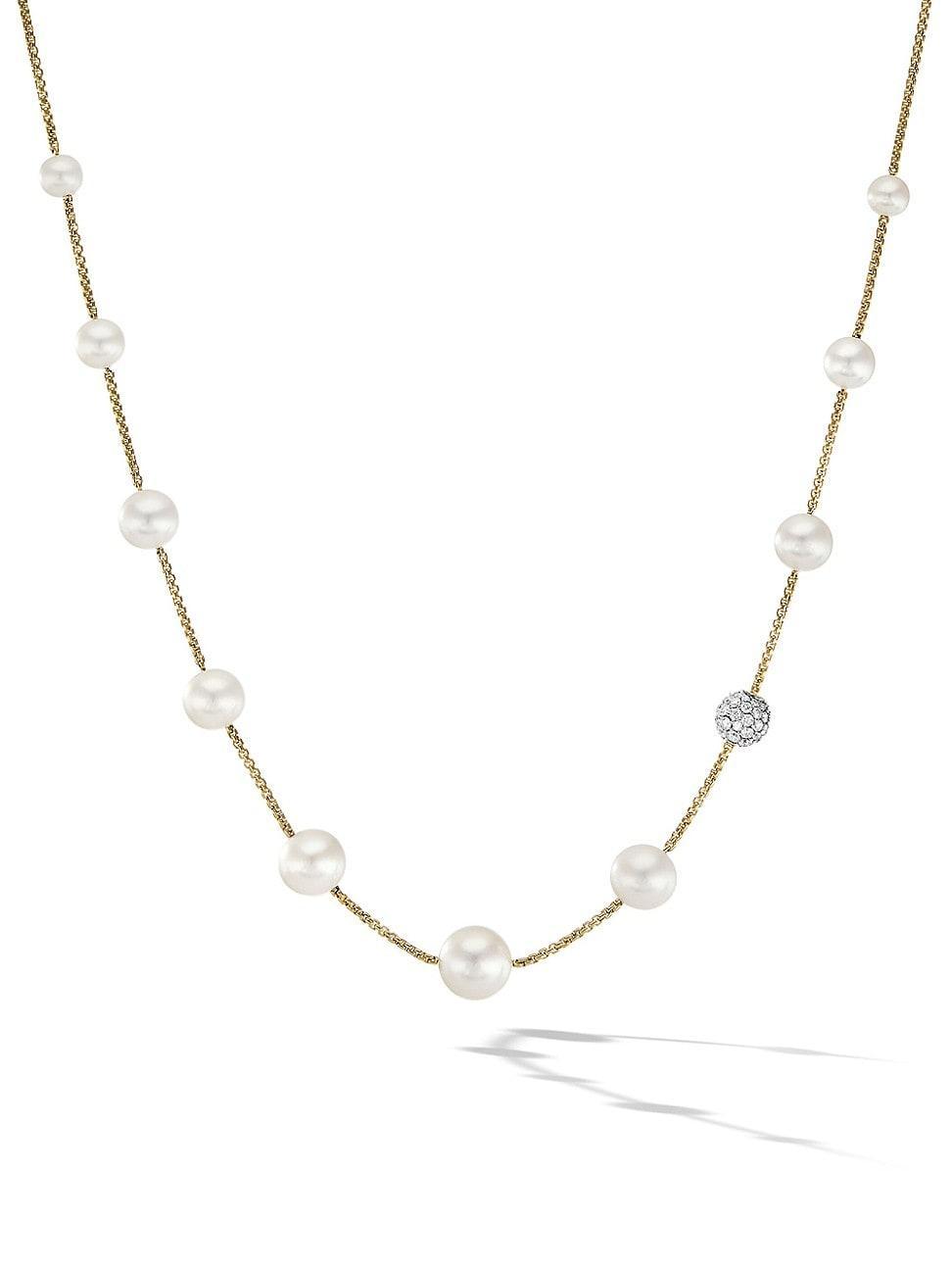 Womens 18K Yellow Gold, Pearl & 0.37 TCW Diamond Station Necklace Product Image