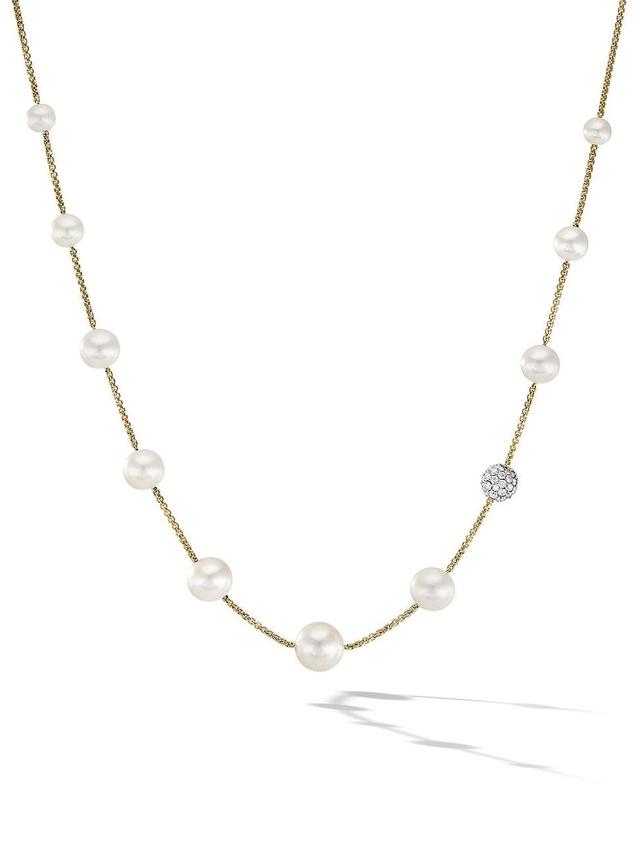 Womens 18K Yellow Gold, Pearl & 0.37 TCW Diamond Station Necklace Product Image