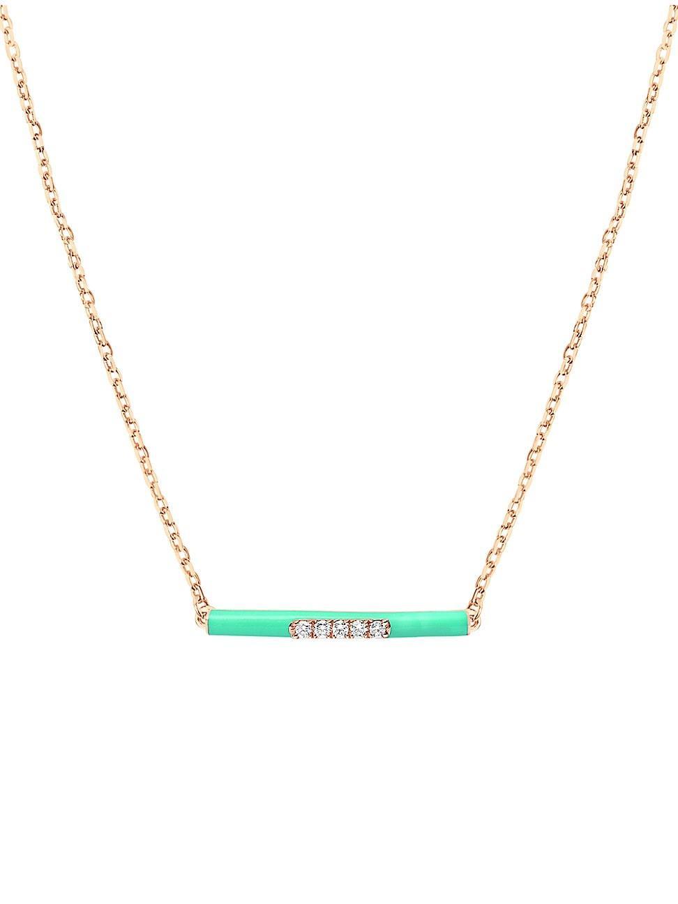 Womens Marbella 14K Rose Gold, Green Enamel, & Diamond Bar Pendant Necklace Product Image