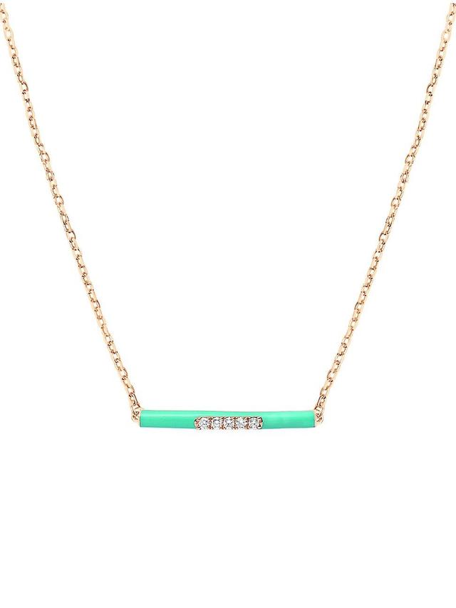 Womens Marbella 14K Rose Gold, Green Enamel, & Diamond Bar Pendant Necklace Product Image