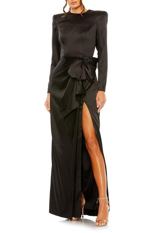 Mac Duggal Satin Bow Long Sleeve Column Gown Product Image