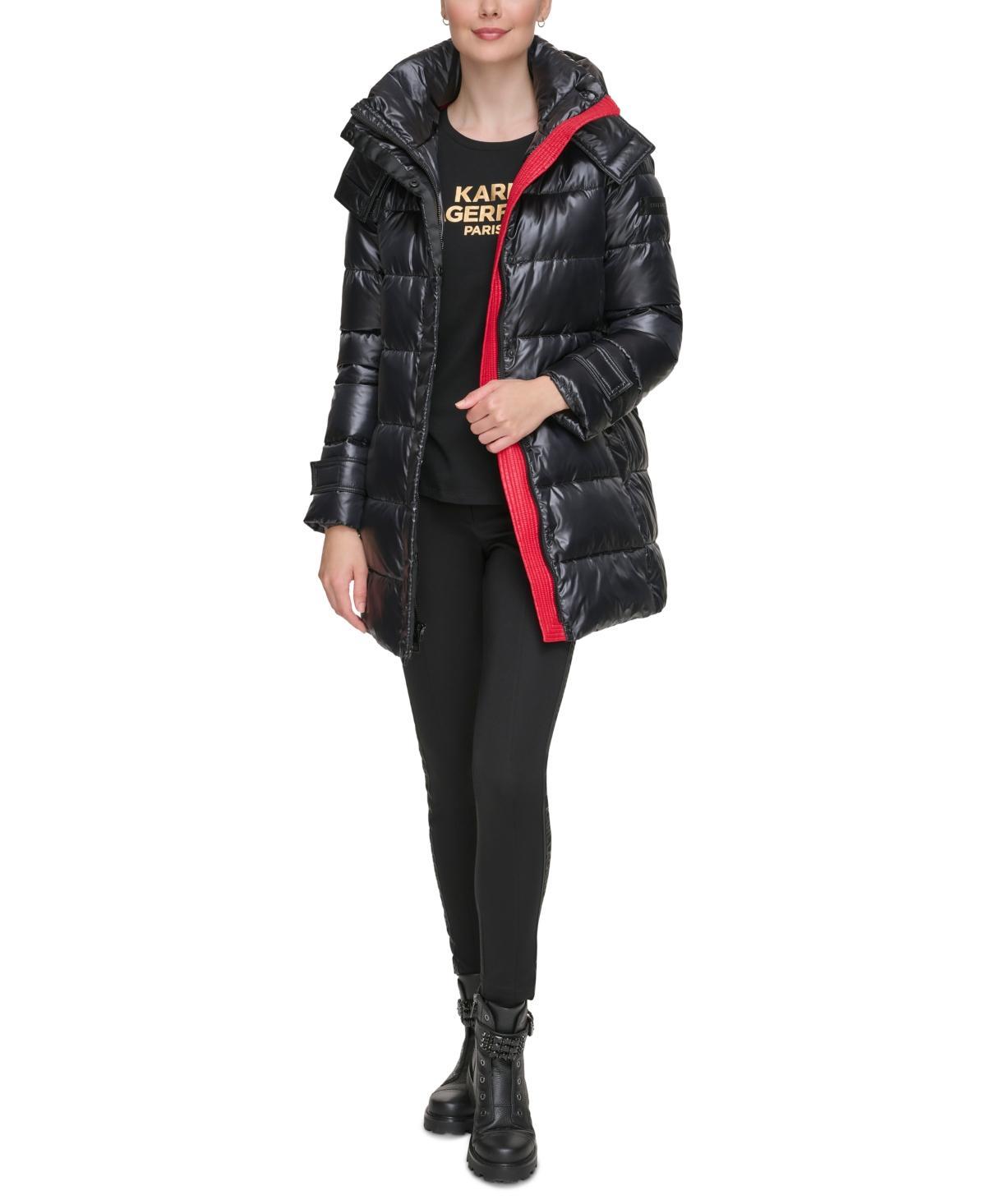 Women's Belted Hooded Short Down Puffer Coat Product Image