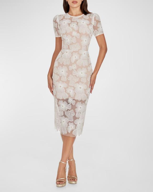 Lia Beaded Flower-Embellished Midi Dress Product Image