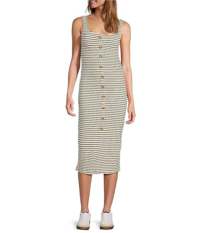 Every Square Neck Sleeveless Knit Stripe Midi Dress Product Image