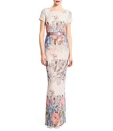 Adrianna Papell Matelass Floral Jacquard Column Gown Product Image