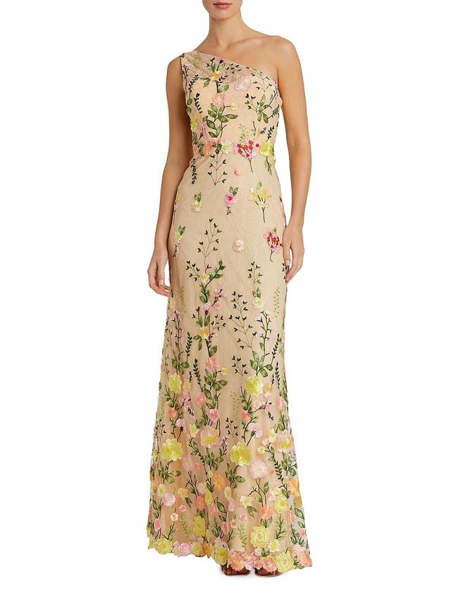 Womens One-Shoulder Floral Embroidered Gown Product Image