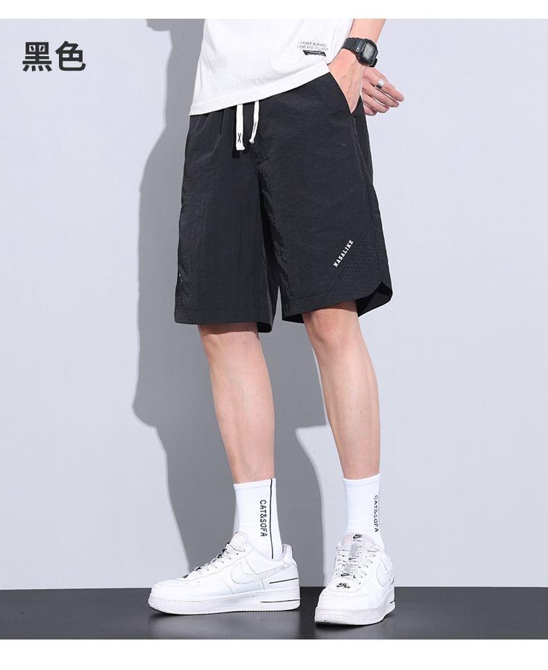 Drawstring Waist Lettering Shorts Product Image