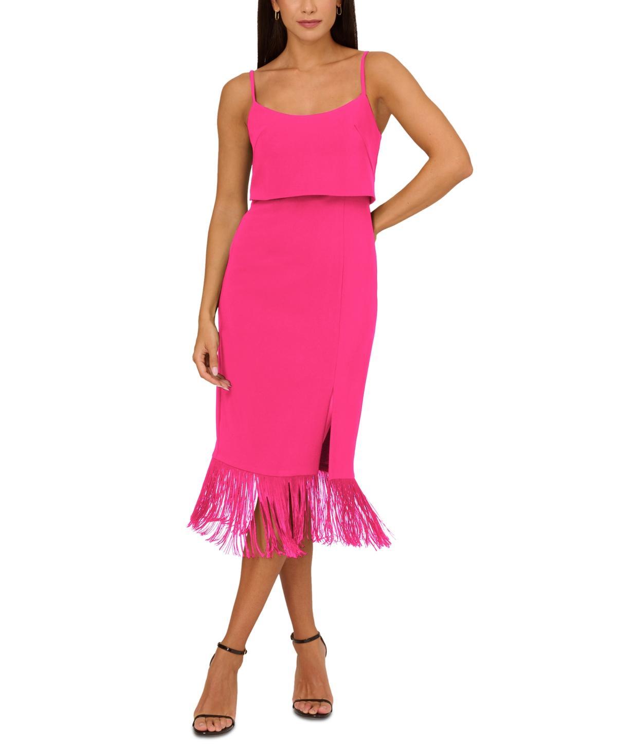 Adrianna by Adrianna Papell Womens Fringed-Hem Midi Sheath Dress Product Image