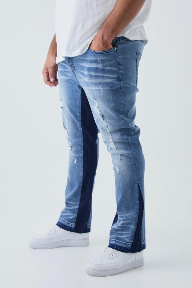 Plus Ripped Gusset Detail Stretch Skinny Flared Jeans | boohooMAN USA Product Image