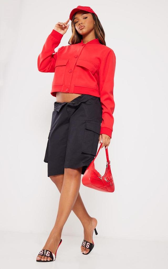 Red Soft Touch Cropped Button Up Jacket Product Image