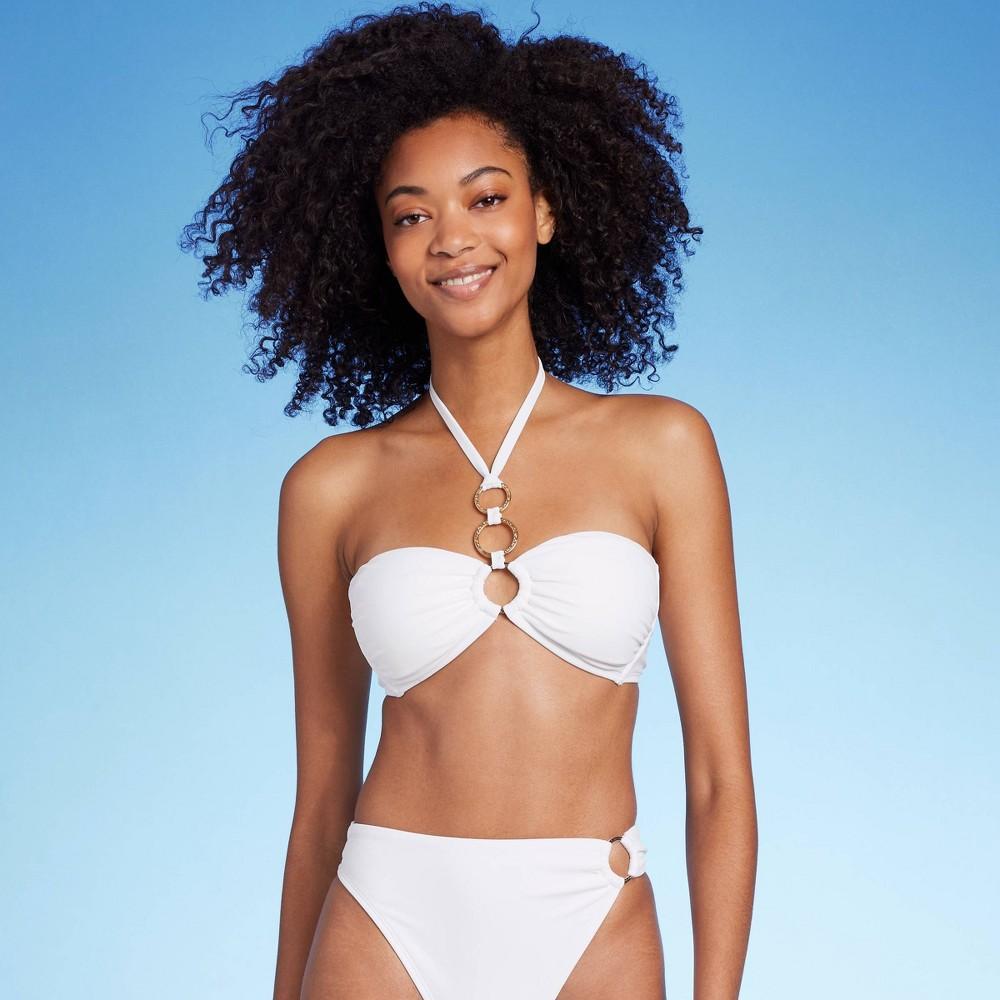 WomensRing-Front Halter Bandeau Bikini Top - Shade & Shore White XS: Ruffle Detail, Swimsuits for Adults Product Image