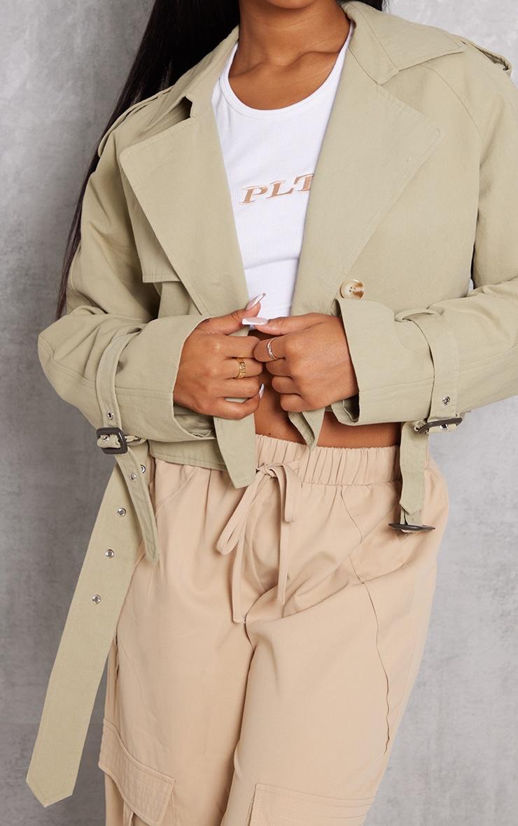 Light Khaki Cropped Belted Hem Trench Coat Product Image