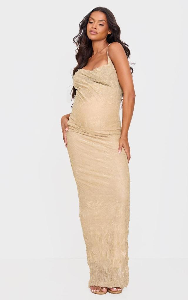 Maternity Gold Glitter Mesh Cowl Neck Maxi Dress Product Image