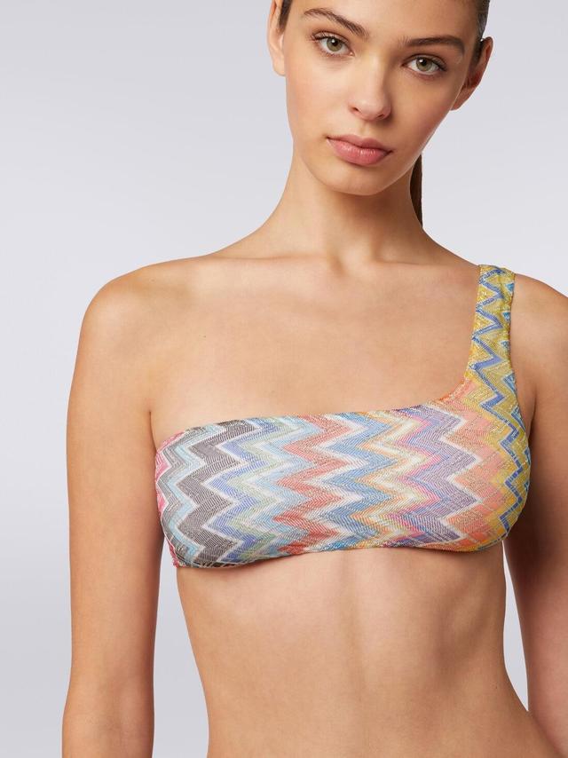 Zigzag viscose one-shoulder bikini with lurex Multicoloured | Missoni Product Image