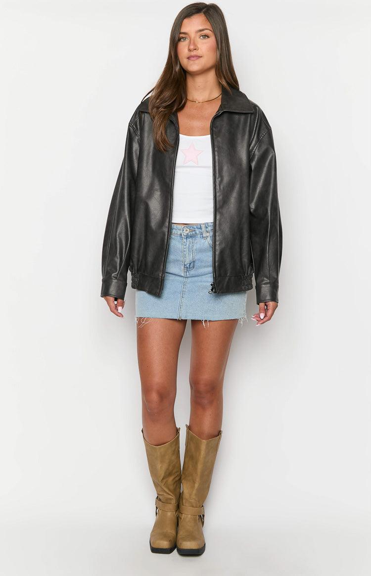 Abbi PU Vintage Black Bomber Jacket Product Image