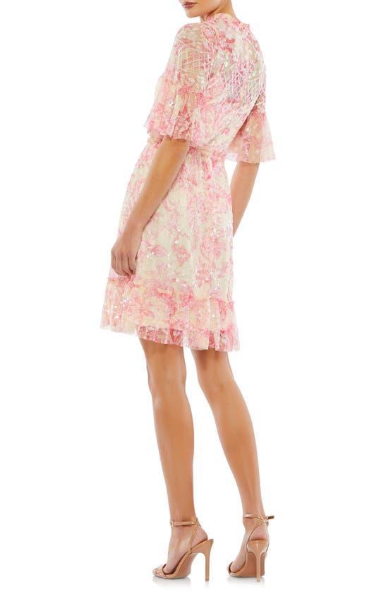 Flounce Sleeve Floral Embellished Dress In Blush Multi Product Image