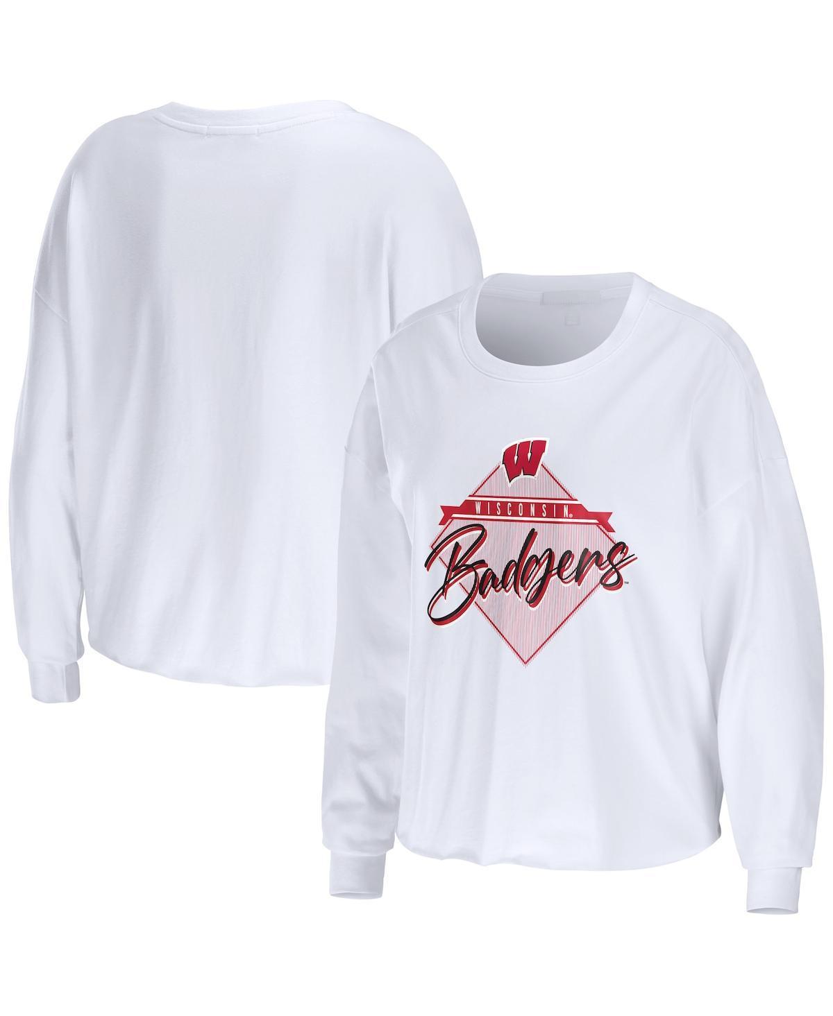 Womens Wear by Erin Andrews White Wisconsin Badgers Diamond Long Sleeve Cropped T-shirt Product Image