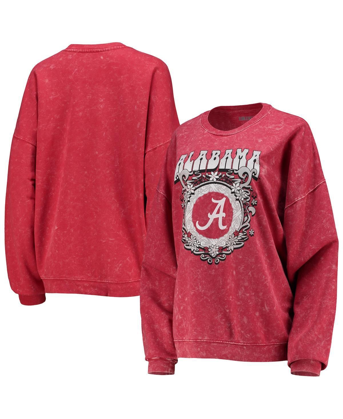 Womens ZooZatz Crimson Alabama Crimson Tide Garment Wash Oversized Vintage-Like Pullover Sweatshirt Product Image