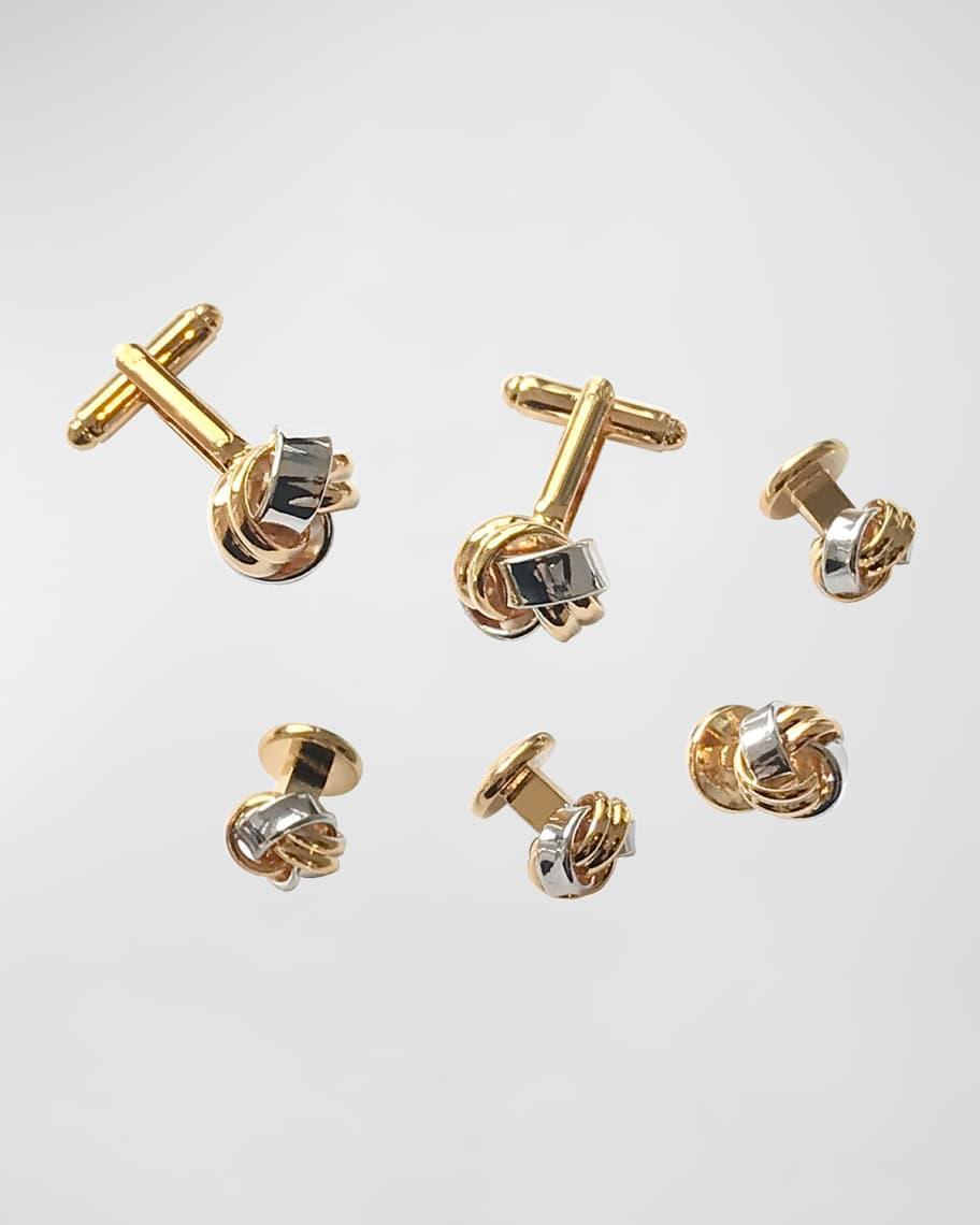 Men's Two-Tone Classic Knot Gold Cufflink Stud Set Product Image