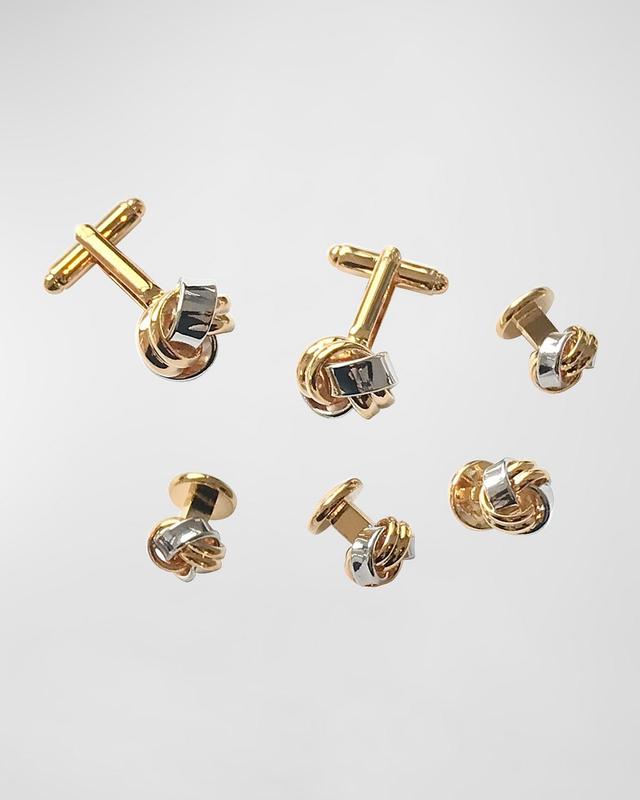 Men's Two-Tone Classic Knot Gold Cufflink Stud Set Product Image