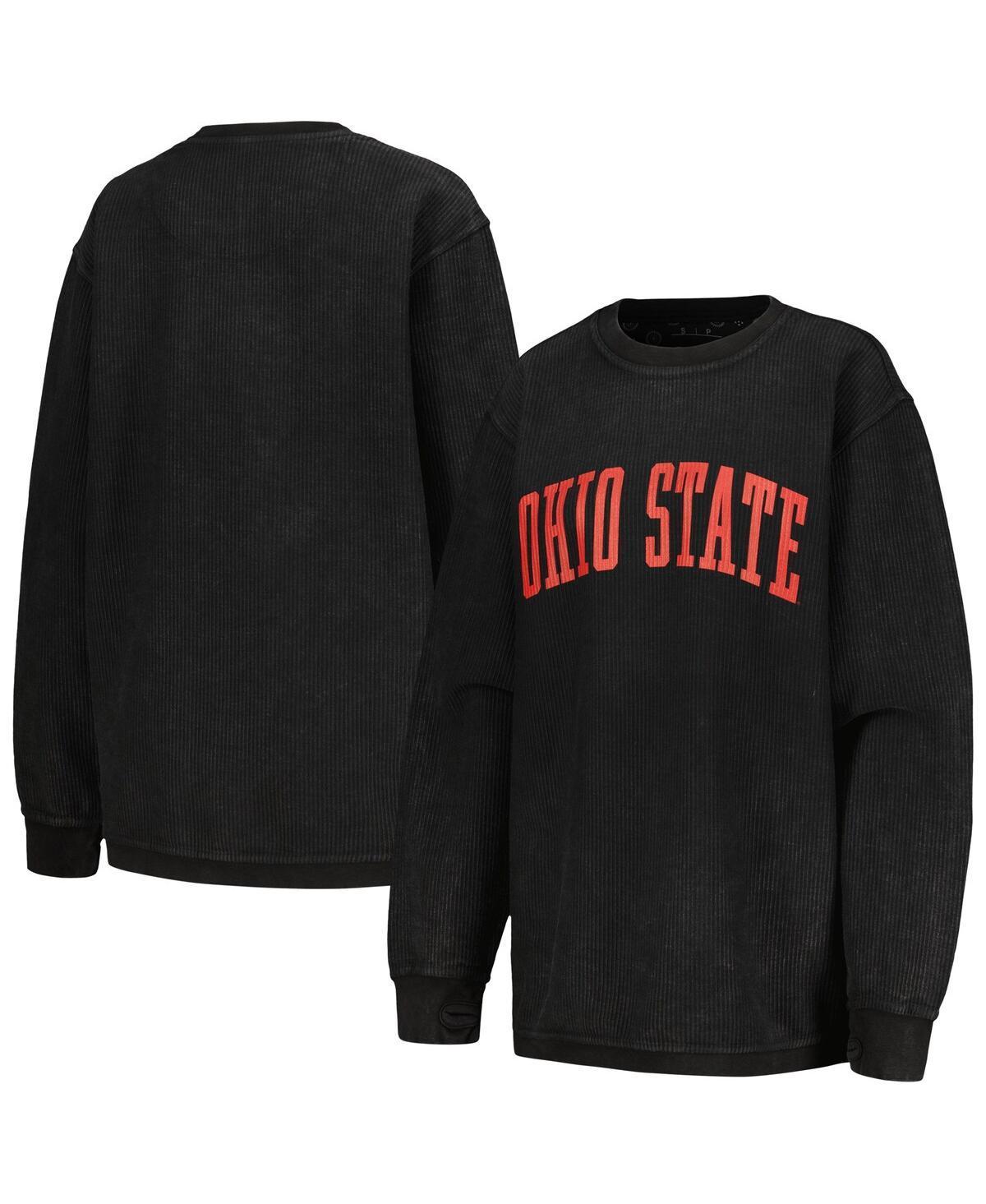 Womens Pressbox Ohio State Buckeyes Comfy Corded Vintage Wash Basic Arch Pullover Sweatshirt Product Image