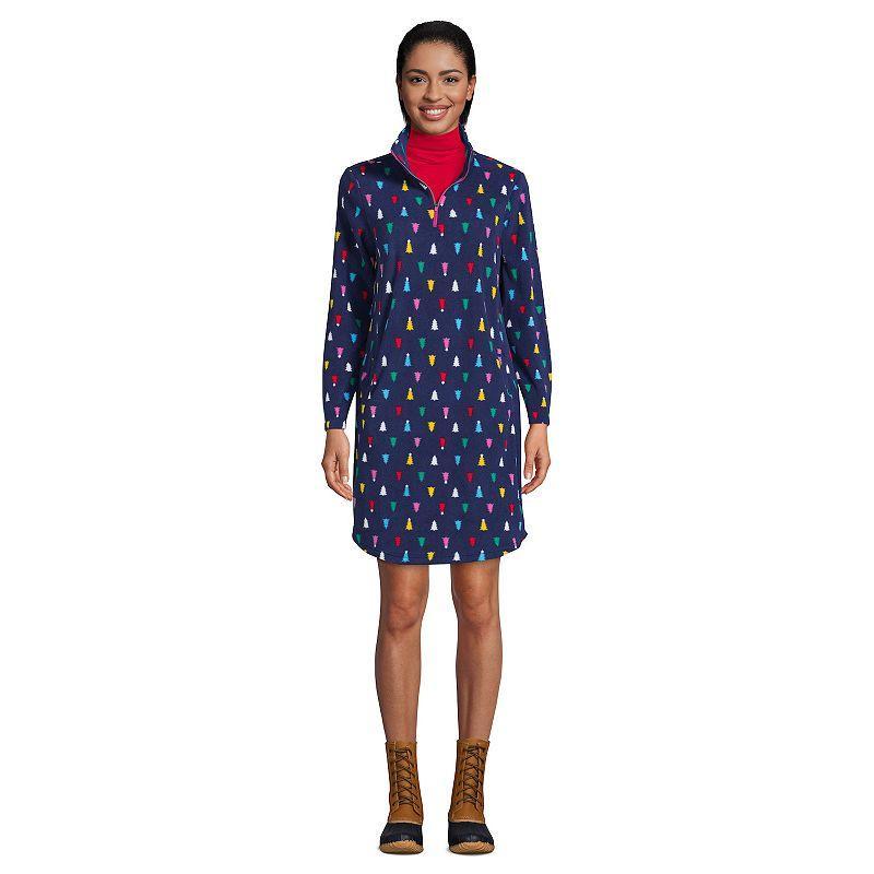 Womens Lands End 1/4-Zip Fleece Shift Dress Blue Rainbow Tree product image