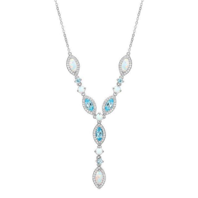 Lab-Created Opal, Lab-Created White Sapphire & Blue Topaz Y Necklace, Womens Silver Tone Product Image